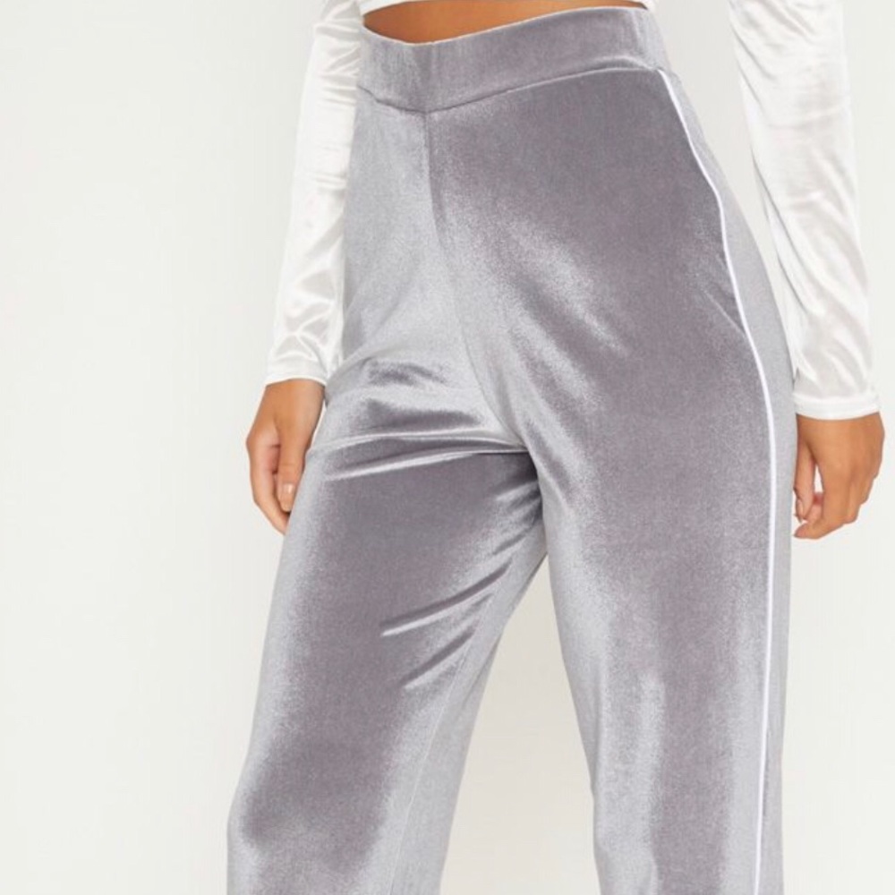 Grey Contrast Binding Velvet Trouser